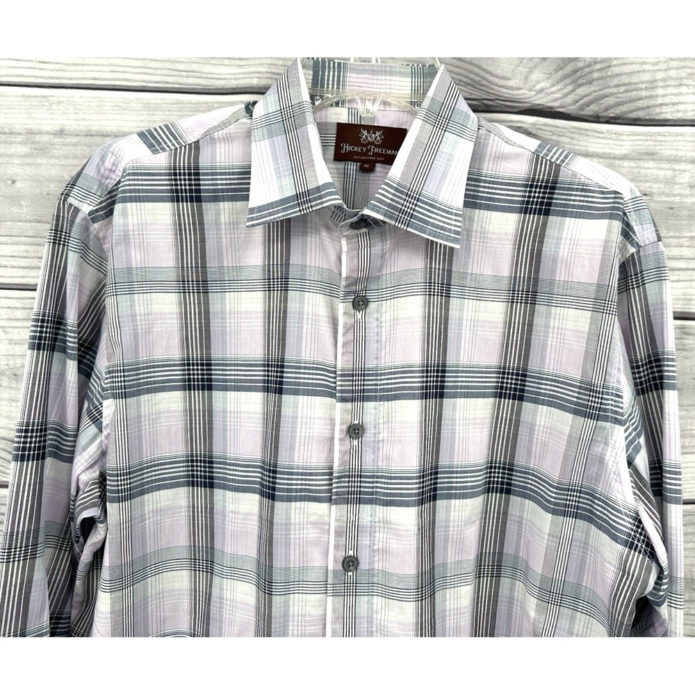 HICKEY FREEMAN LONG SLEEVE BUTTON FRONT SHIRT Men's Medium LAVANDER/GREY PLAID